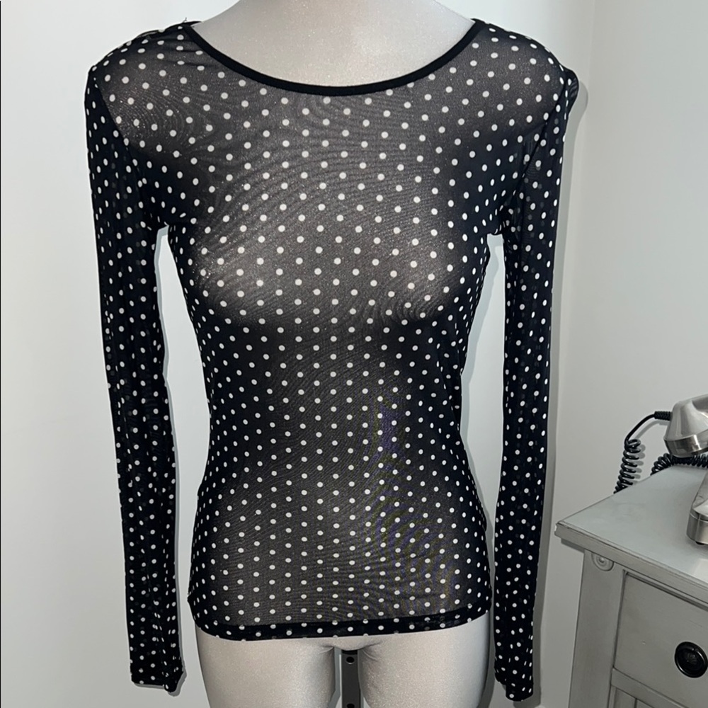 Black and White Polka Dot Sheer Top